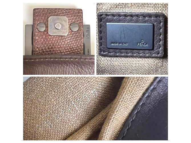 Fendi Borsa Mini Mamma Baguette in pelle ricamata marrone scuro - vista 11