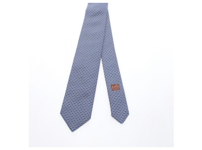 Hermès Gravata de seda Hermes em azul e azul marinho - vista 2