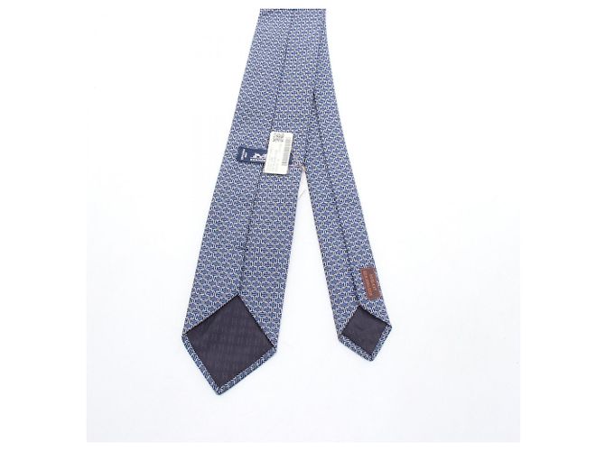 Hermès Gravata de seda Hermes em azul e azul marinho - vista 3