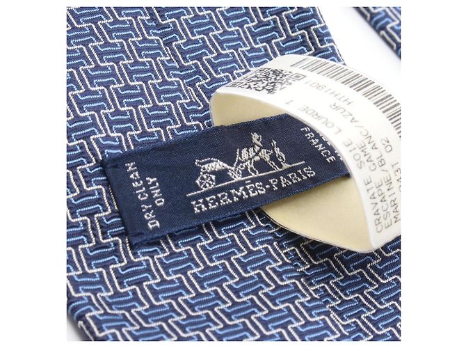 Hermès Gravata de seda Hermes em azul e azul marinho - vista 4