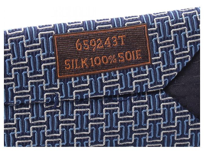 Hermès Gravata de seda Hermes em azul e azul marinho - vista 5