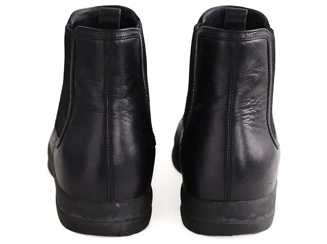 Bottines Prada en cuir noir - vue 2