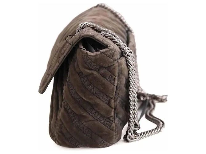 Borsa a tracolla Balenciaga in camoscio kaki - vista 3