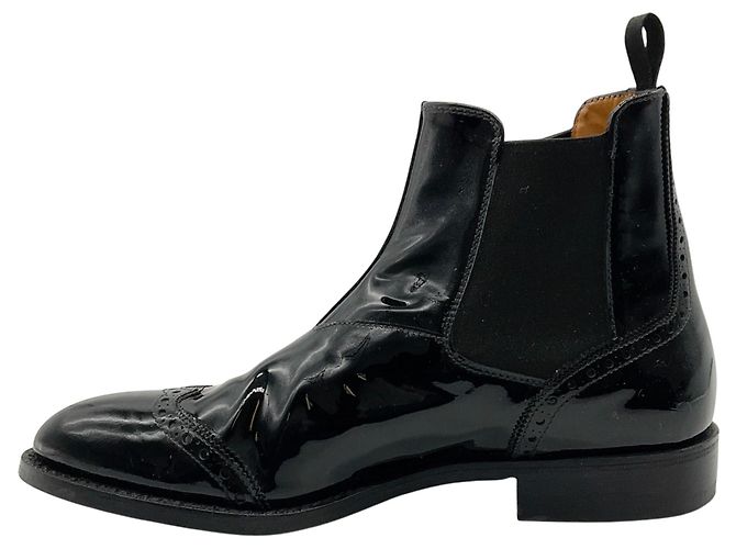 Church's Stivaletti Chelsea Church Black Patent Wingtip Brogue - vista 3