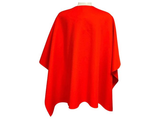 Valentino Garavani Capa de lana Valentino naranja con ribete de plumas - vista 3