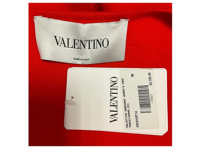 Valentino Garavani Capa de lana Valentino naranja con ribete de plumas - vista 4