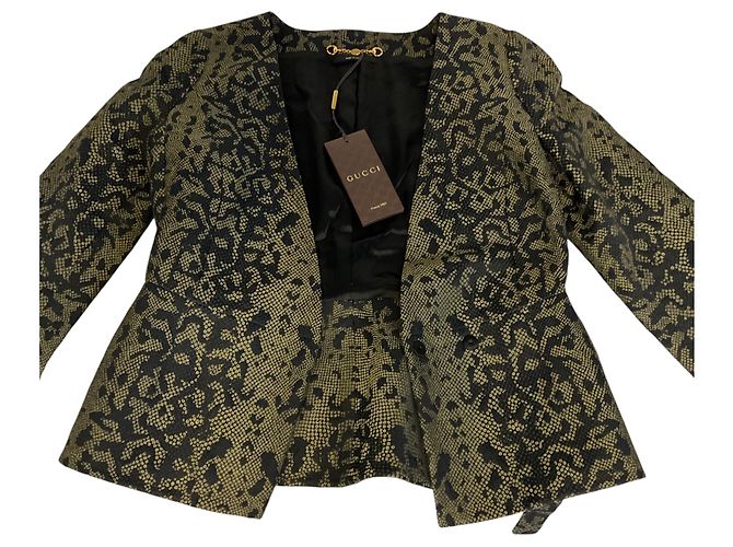 Gucci Runway Blazer Jacke mit Python-Print Olive Green / Black mit Gürtel - Ansicht 6