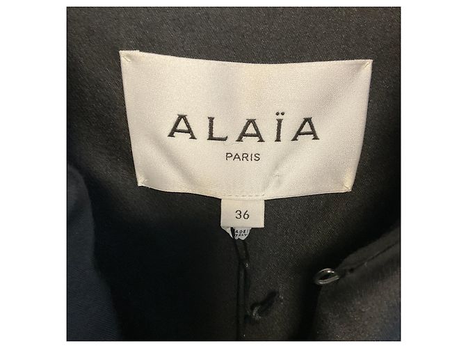 Alaïa Casaco bi-tecido em lã e seda Black Noir da Alaia com cauda de vestido em malha longa - vista 4