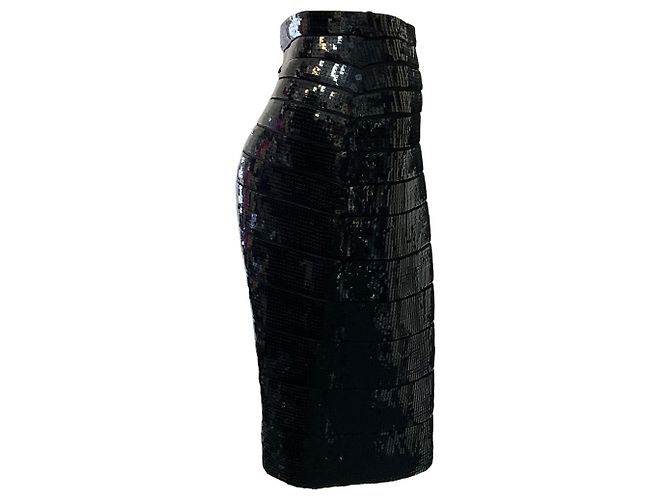 Gonna di paillettes nera Herve Leger - vista 2