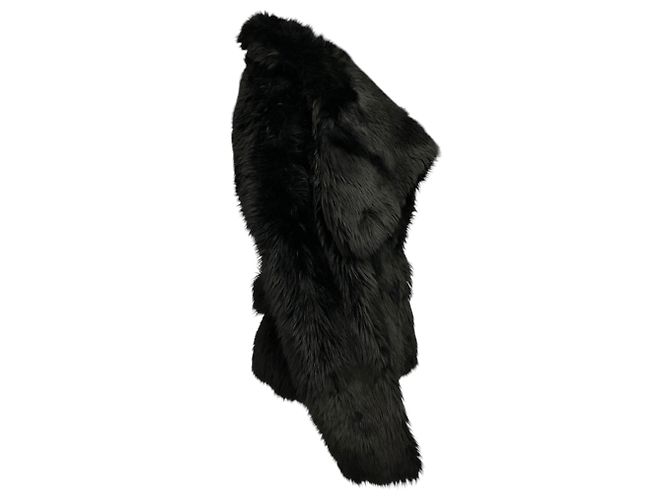 Courreges Asymmetrische Jacke aus Lammfell und Lammleder in Schwarz - Ansicht 2