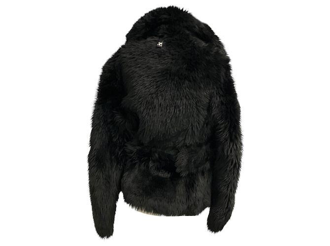 Courreges Asymmetrische Jacke aus Lammfell und Lammleder in Schwarz - Ansicht 3
