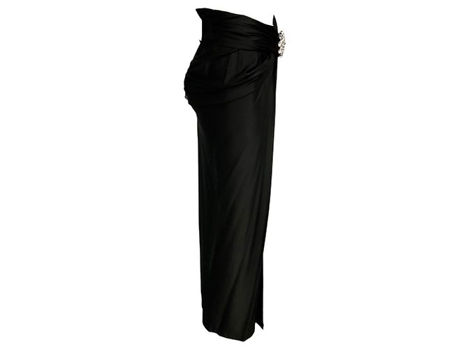 Saia maxi drapeada em jersey com cristais pretos Paco Rabanne - vista 2