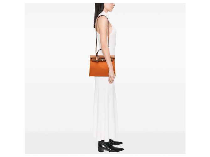 Borsa Hermès Herbag Zip 31 in Toile Arancione - vista 6