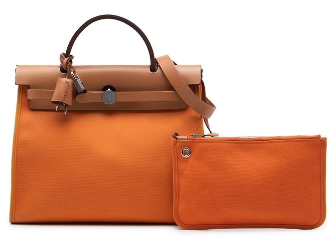 Borsa Hermès Herbag Zip 31 in Toile Arancione - vista 7