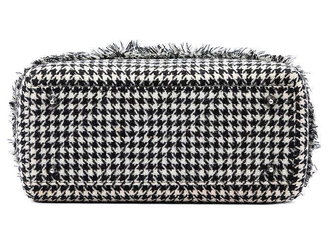 Borsa Lady Dior Satchel Medium in tweed nero con frange e motivo pied-de-poule - vista 3