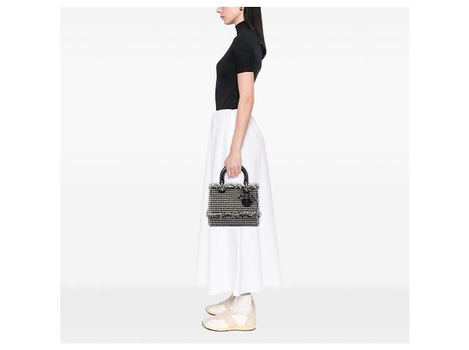Borsa Lady Dior Satchel Medium in tweed nero con frange e motivo pied-de-poule - vista 6