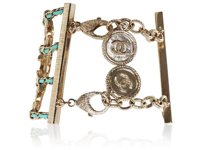 Gabrielle Bracciale in pelle color teal placcato oro Chanel 2018 - vista 2