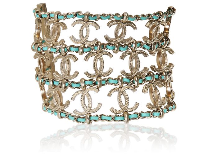 Gabrielle Bracciale in pelle color teal placcato oro Chanel 2018 - vista 3