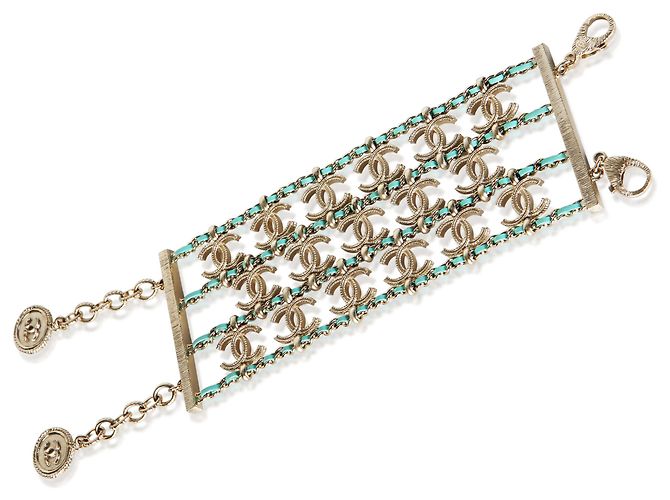 Gabrielle Bracciale in pelle color teal placcato oro Chanel 2018 - vista 4