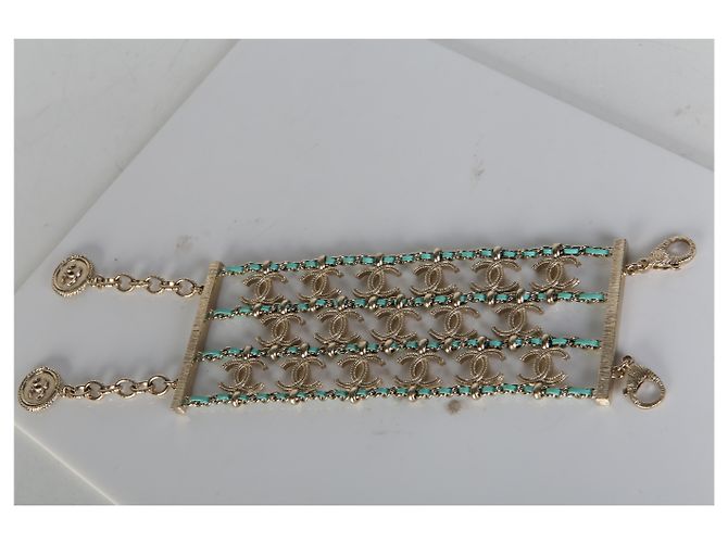Gabrielle Bracciale in pelle color teal placcato oro Chanel 2018 - vista 5