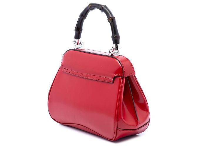 Bamboo Borsa a mano Satchel Gucci Mini Lady Lock in pelle di vitello lucida rossa con bambù - vista 2