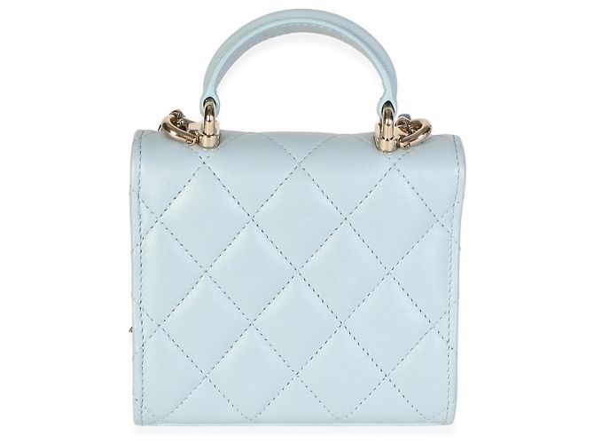 Gabrielle Mini Clutch Top Handle Chanel in Pelle di Agnello Matelassé Blu Chiaro con Catena - vista 2