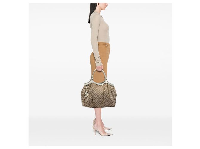 Borsa Tote Gucci Sukey Large GG Canvas Bianca - vista 5