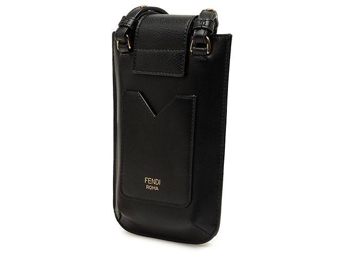 Custodia per telefono crossbody Fendi in pelle nera FF Diamond - vista 2