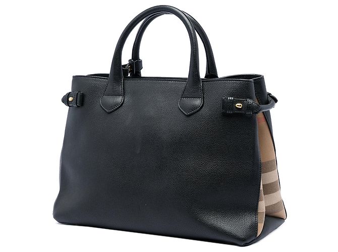 Borsa Satchel Banner Burberry Medium in pelle e House Check nera - vista 2