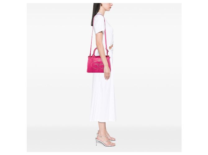 Borsa Tote Satchel Prada Small Canvas Canapa Logo Rosa - vista 5