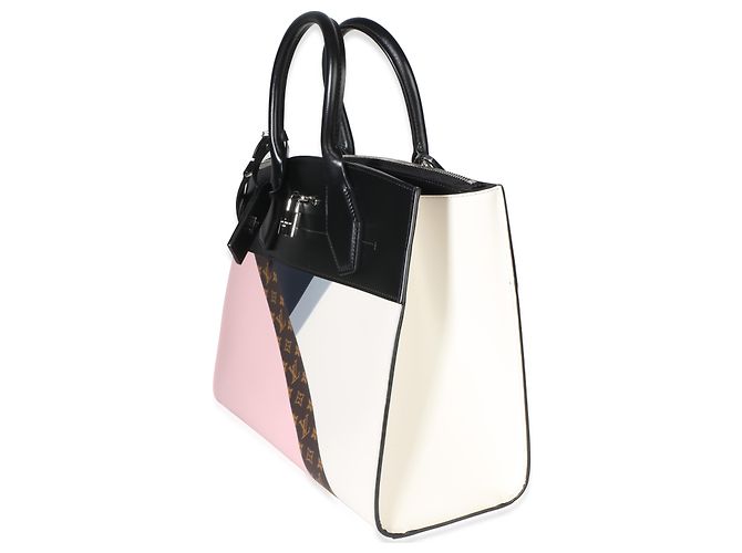 Louis Vuitton Rose White Navy Calfskin Monogram Tape City Steamer MM - vista 3