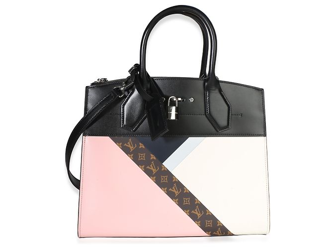 Louis Vuitton Rose White Navy Calfskin Monogram Tape City Steamer MM - vista 5