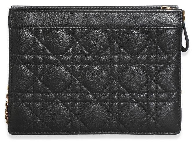 Pouch con zip e catena Caro in pelle di vitello Cannage nera Christian Dior - vista 2