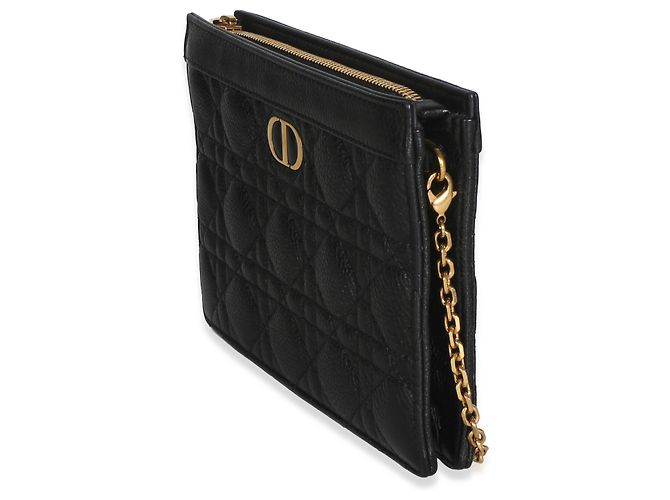 Pouch con zip e catena Caro in pelle di vitello Cannage nera Christian Dior - vista 3