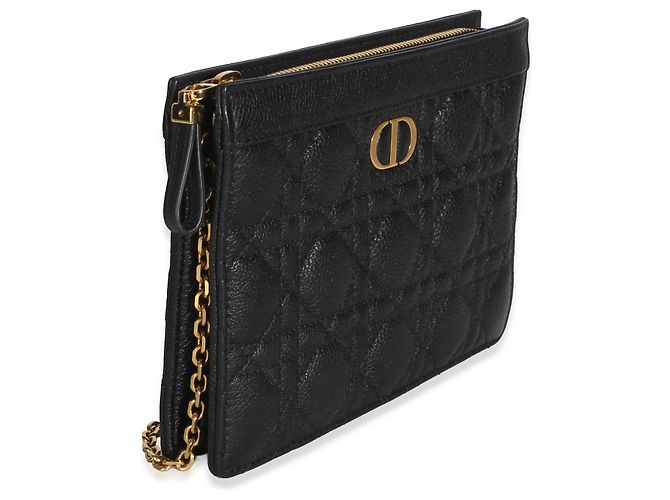 Pouch con zip e catena Caro in pelle di vitello Cannage nera Christian Dior - vista 4