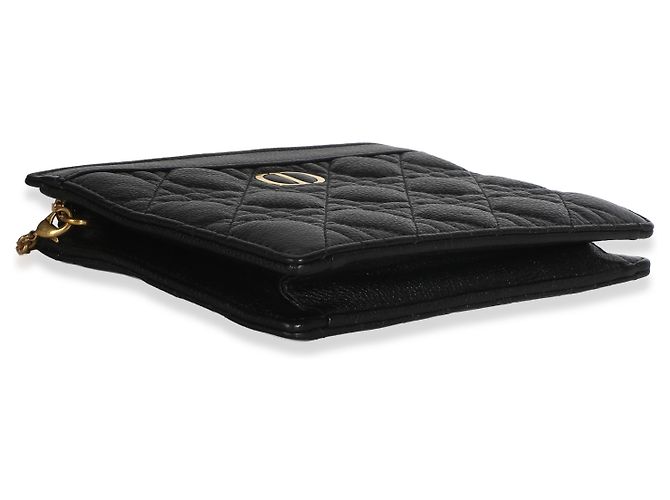 Pouch con zip e catena Caro in pelle di vitello Cannage nera Christian Dior - vista 7
