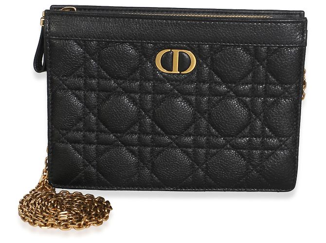 Pouch con zip e catena Caro in pelle di vitello Cannage nera Christian Dior - vista 8