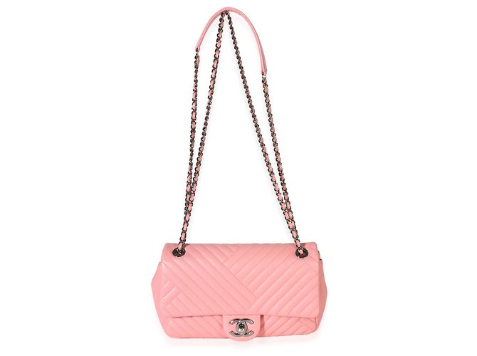 Gabrielle Borsa Chanel Mini Rectangular Flap Bag in pelle d'agnello matelassé rosa con CC Crossing - vista 5