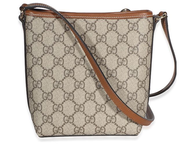 Borsa Bucket Nano Gucci Beige e Marrone Scuro GG Supreme Monogram Emblem - vista 2