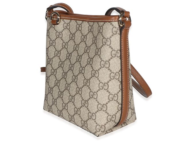 Borsa Bucket Nano Gucci Beige e Marrone Scuro GG Supreme Monogram Emblem - vista 3