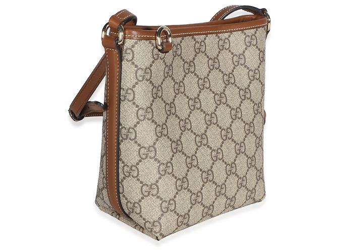 Borsa Bucket Nano Gucci Beige e Marrone Scuro GG Supreme Monogram Emblem - vista 4