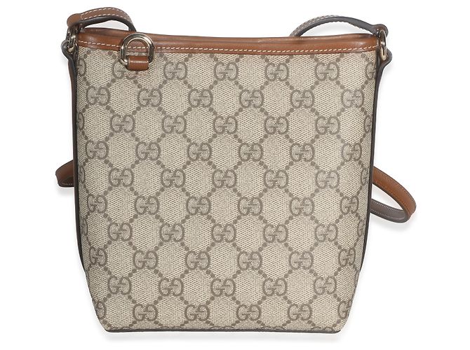 Borsa Bucket Nano Gucci Beige e Marrone Scuro GG Supreme Monogram Emblem - vista 7