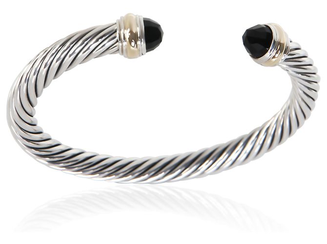 Bracciale Cable Classic David Yurman in oro giallo, argento sterling e onice 7mm - vista 2
