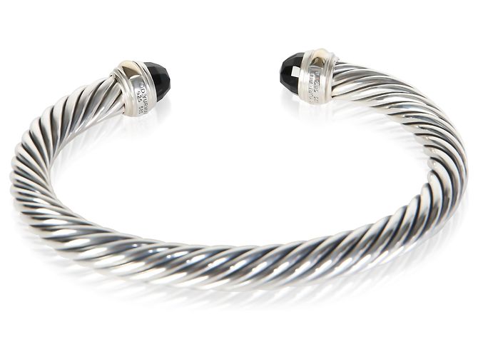 Bracciale Cable Classic David Yurman in oro giallo, argento sterling e onice 7mm - vista 4