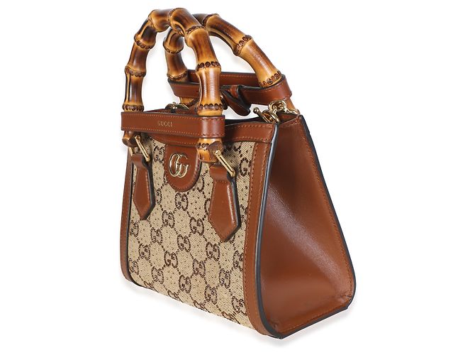 Borsa Mini Diana Tote Gucci Camel New Canvas Charisma in vitello e cristalli GG - vista 3