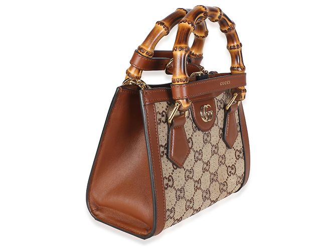 Borsa Mini Diana Tote Gucci Camel New Canvas Charisma in vitello e cristalli GG - vista 4