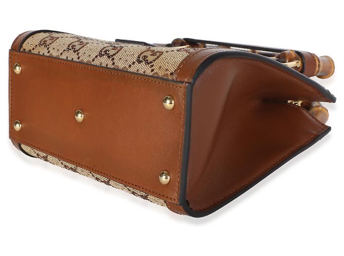 Borsa Mini Diana Tote Gucci Camel New Canvas Charisma in vitello e cristalli GG - vista 6