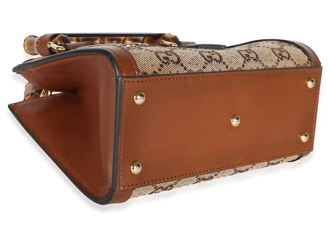 Borsa Mini Diana Tote Gucci Camel New Canvas Charisma in vitello e cristalli GG - vista 7