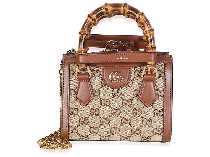 Borsa Mini Diana Tote Gucci Camel New Canvas Charisma in vitello e cristalli GG - vista 8