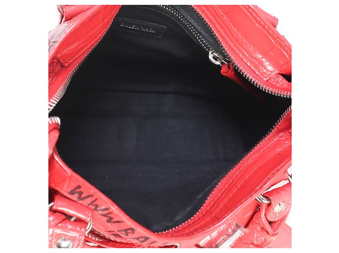 Borsa Mini City Balenciaga in pelle di vitello rossa effetto coccodrillo con graffiti e hardware classico - vista 5